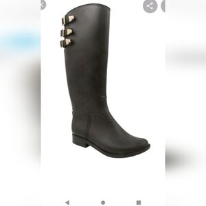 Abella Black Knee-High Boots with Gold Accents